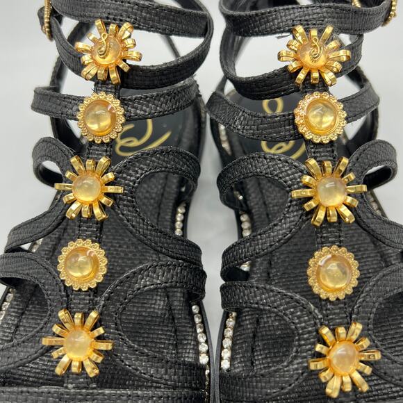 Sam Edelman Tianna Women's Gladiator Sandals Size 8 Gold Charm Black Woven Shoes - Picture 6 of 12